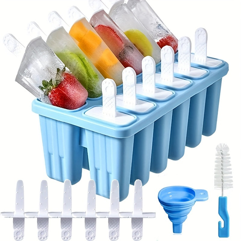 12-Cavity Silicone Popsicle Molds, & Easy Release with Reusable Sticks, Funnel & Cleaning Brush – Perfect for Homemade Ice Pops, Fruit Infusions & Party Treats