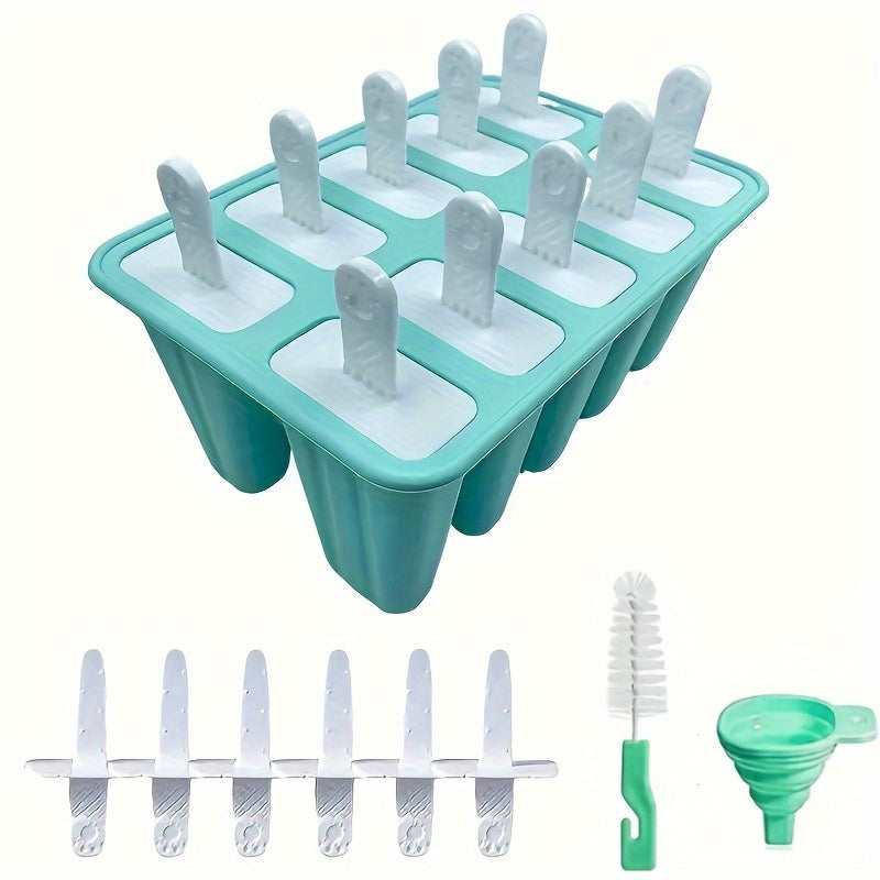 12-Cavity Silicone Popsicle Molds, & Easy Release with Reusable Sticks, Funnel & Cleaning Brush – Perfect for Homemade Ice Pops, Fruit Infusions & Party Treats
