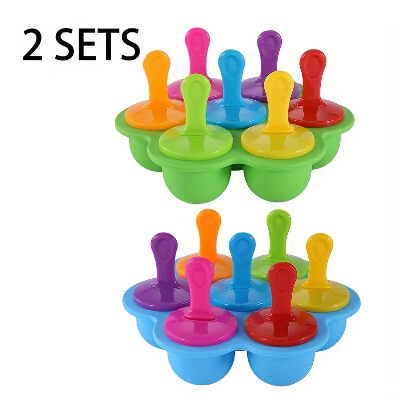 1/2/3Sets Multi-Purpose Popsicle Molds, 7-Hole Molds, Colorful Ice Cream Molds, Creative Popsicle Molds, Kitchen Tools