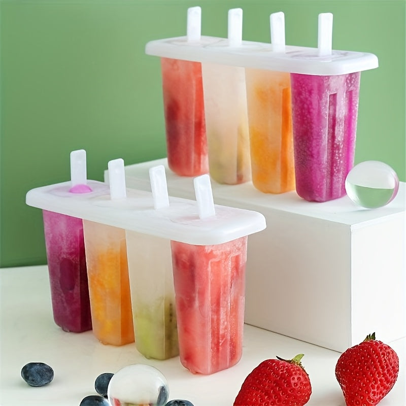 Popsicle Molds with Lids Plastic Homemade Ice Pop Maker Tray DIY Frozen Treat Kit for Summer Snack Ice Cream Maker 4-Cavity