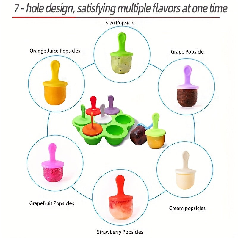 1/2/3Sets Multi-Purpose Popsicle Molds, 7-Hole Molds, Colorful Ice Cream Molds, Creative Popsicle Molds, Kitchen Tools