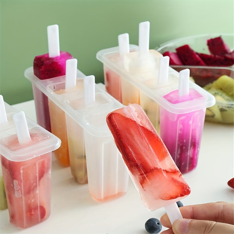 Popsicle Molds with Lids Plastic Homemade Ice Pop Maker Tray DIY Frozen Treat Kit for Summer Snack Ice Cream Maker 4-Cavity
