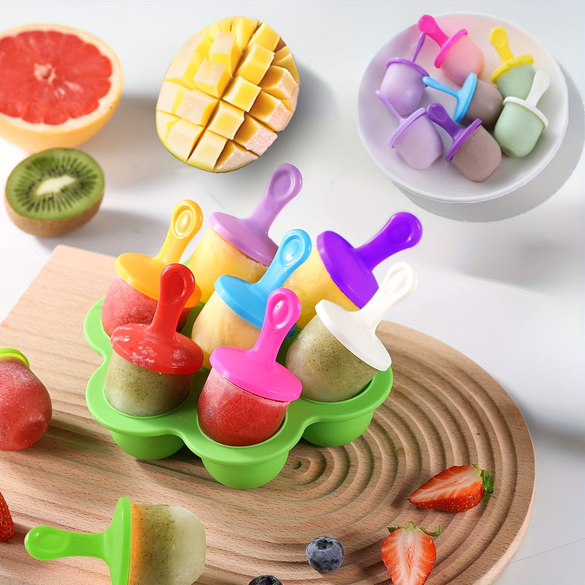 1/2/3Sets Multi-Purpose Popsicle Molds, 7-Hole Molds, Colorful Ice Cream Molds, Creative Popsicle Molds, Kitchen Tools