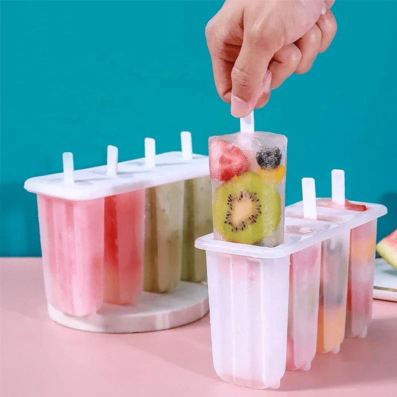Popsicle Molds with Lids Plastic Homemade Ice Pop Maker Tray DIY Frozen Treat Kit for Summer Snack Ice Cream Maker 4-Cavity