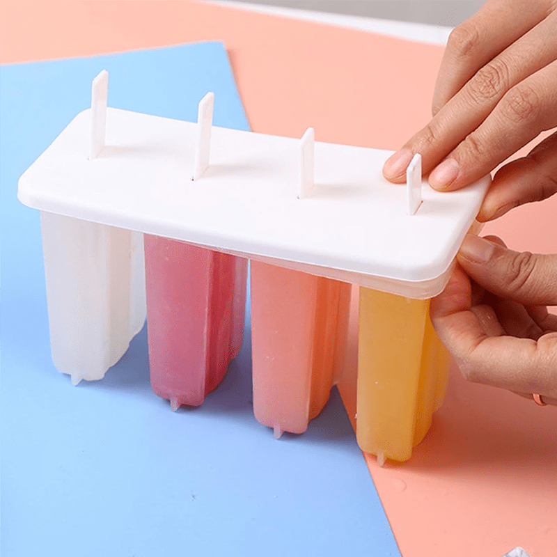 Popsicle Molds with Lids Plastic Homemade Ice Pop Maker Tray DIY Frozen Treat Kit for Summer Snack Ice Cream Maker 4-Cavity